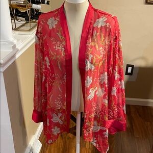 Vince Camuto Red Floral Sheer Kimono